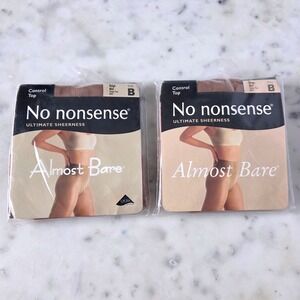 No Nonsense Almost Bare Control Top Pantyhose Beige Mist Size B Lot 2 Nylon New
